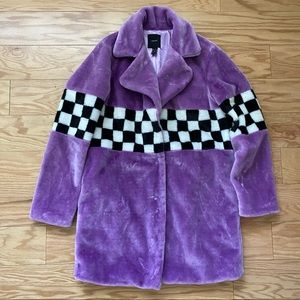 F21 Checker Faux Fur Coat